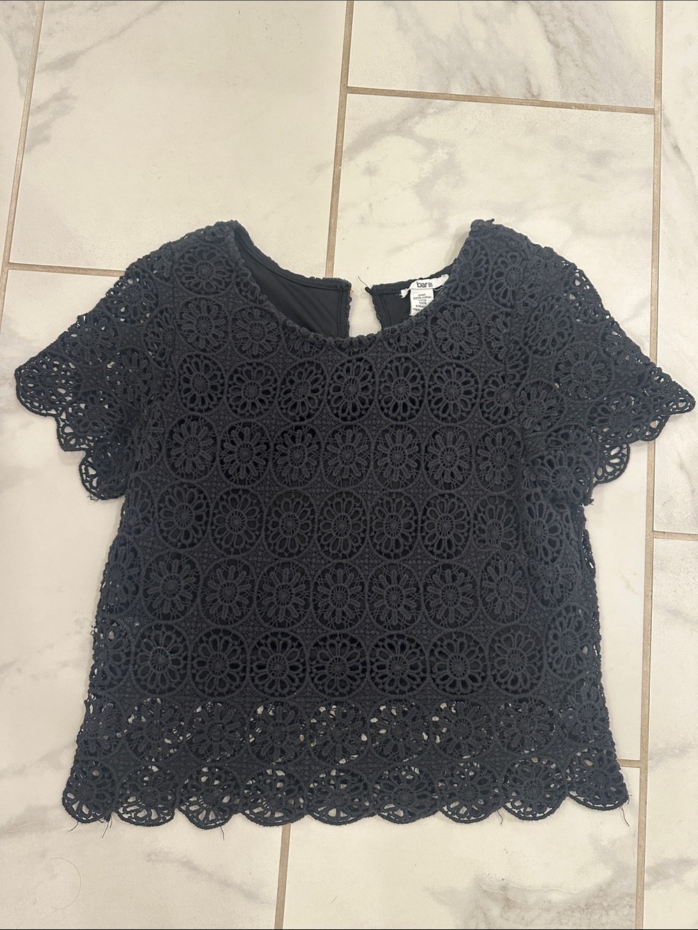 BAR III Lace Overlay Short Sleeve Top - Black